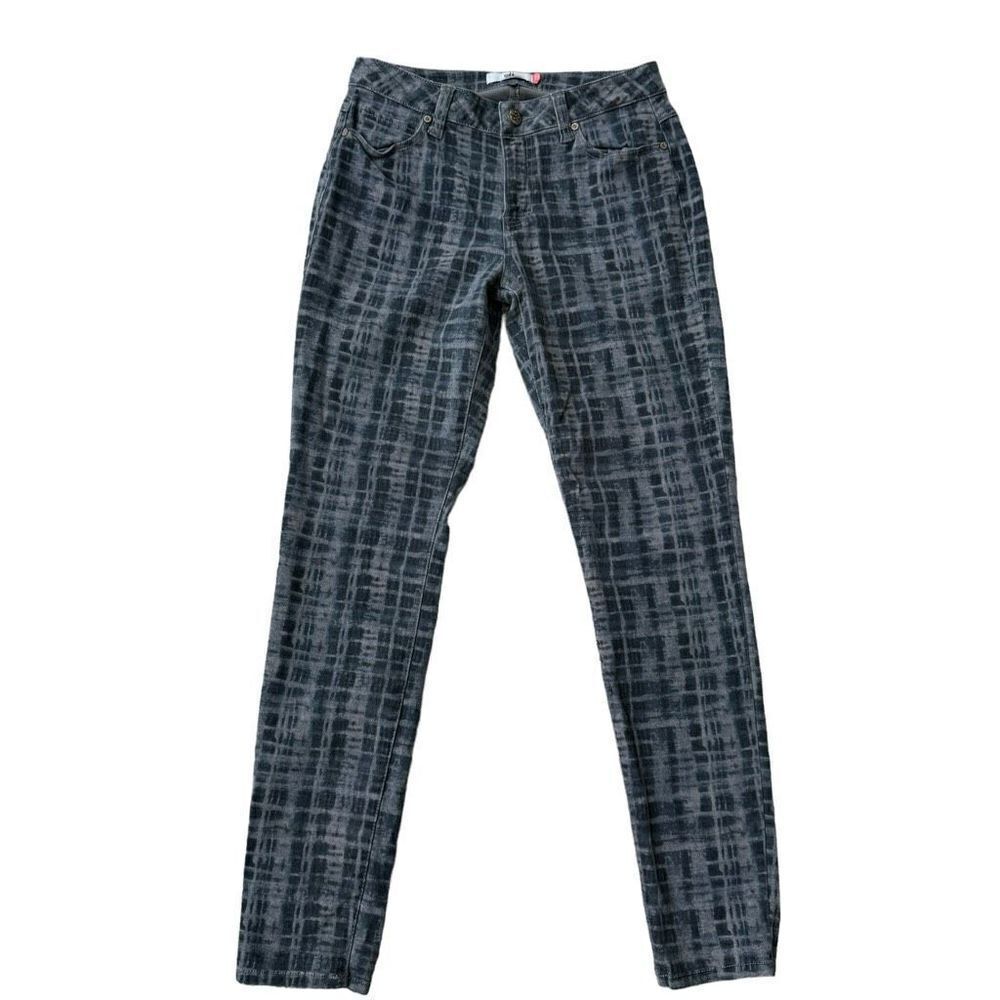 Cabi Jeans Navy Gray Grid curvy Skinny Denim Jeans size 8 cotton stretch